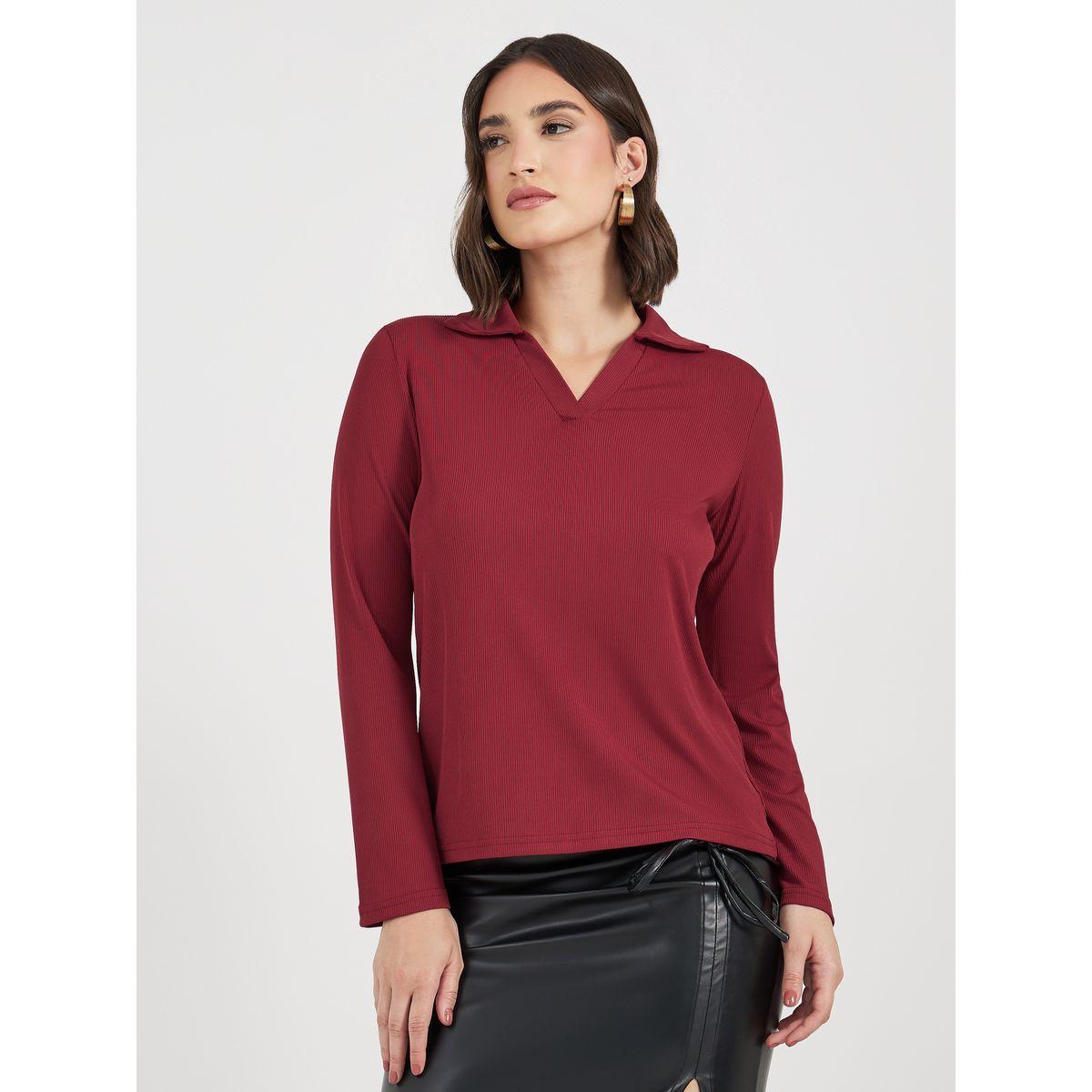 Styli Ribbed Regular Fit Flared Sleeve Polo T-Shirt-women-clothing-tshirts-image-1