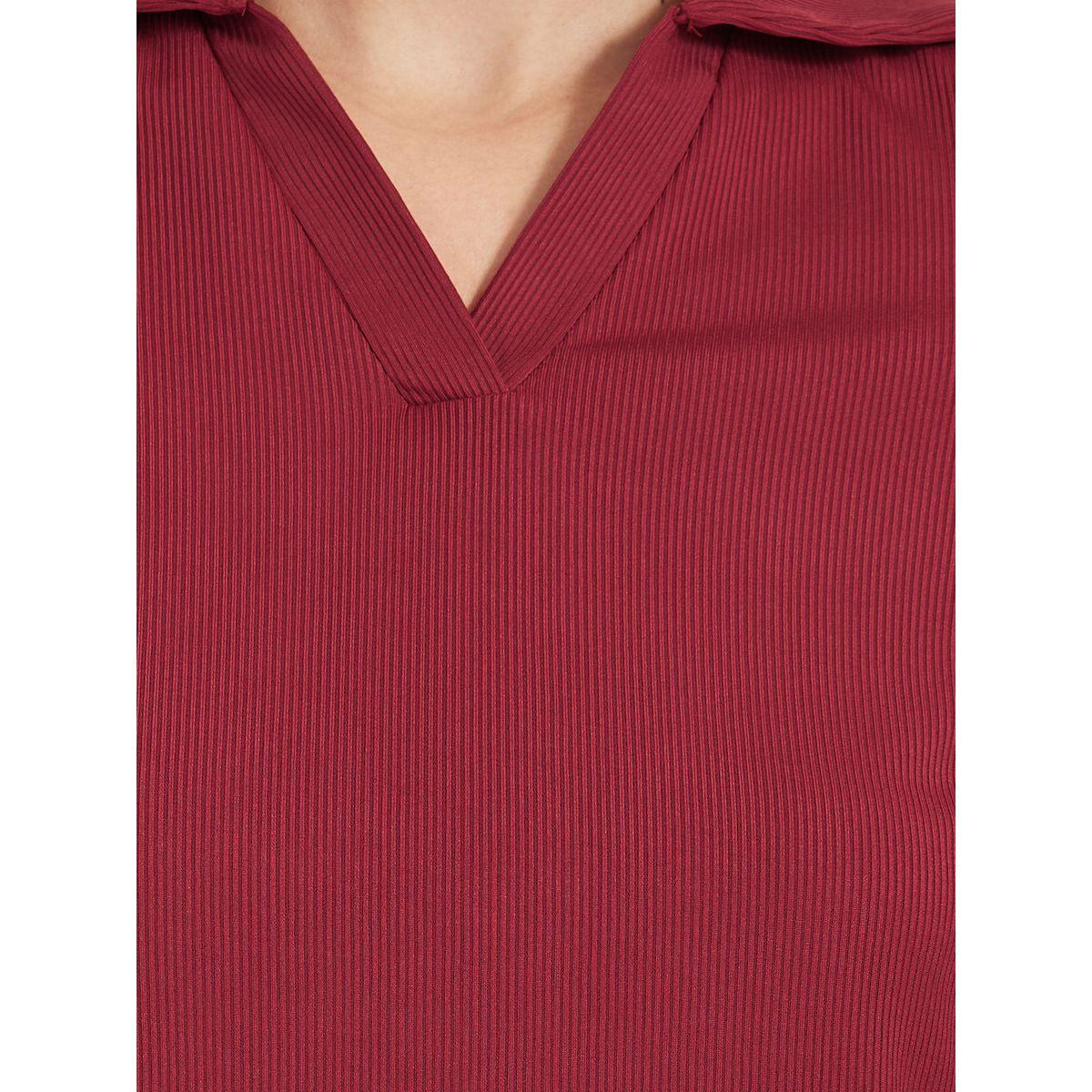 Styli Ribbed Regular Fit Flared Sleeve Polo T-Shirt-women-clothing-tshirts-image-4