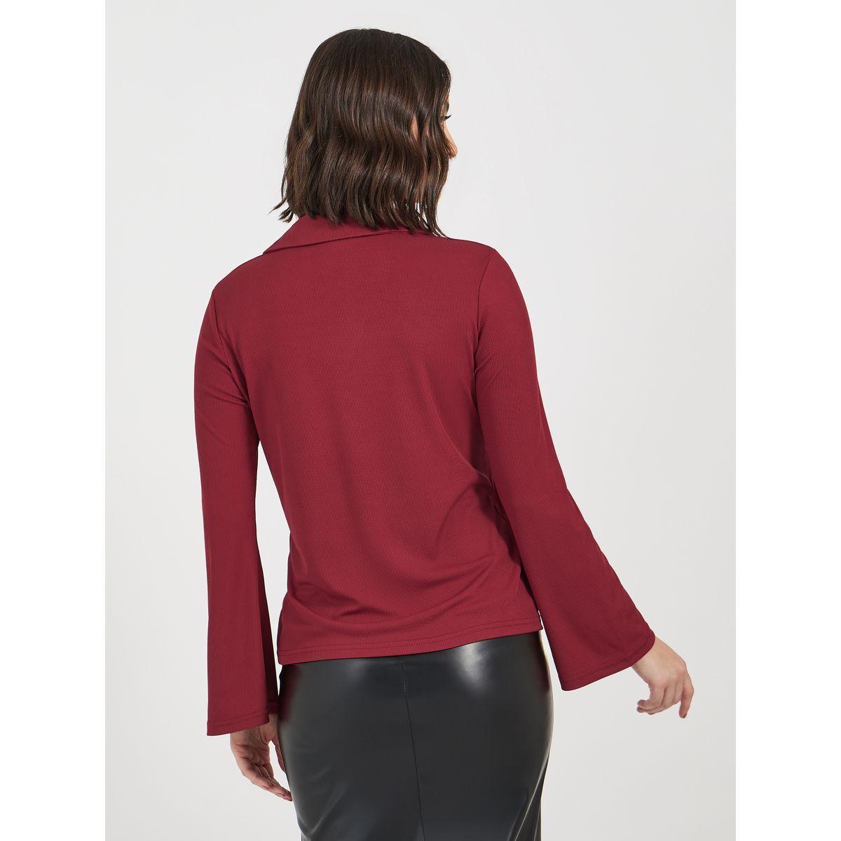 Styli Ribbed Regular Fit Flared Sleeve Polo T-Shirt-women-clothing-tshirts-image-5