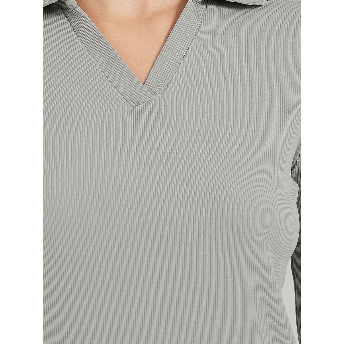 Styli Ribbed Regular Fit Flared Sleeve Polo T-Shirt-women-clothing-tshirts-image-3