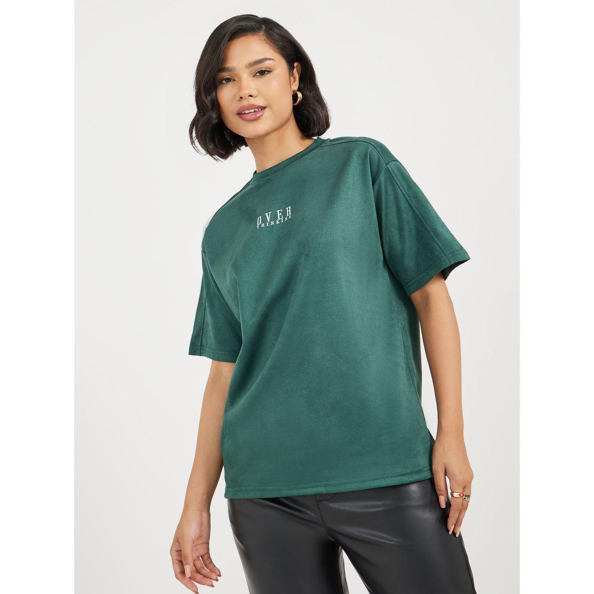 Styli Oversized Suede Look Overthinking Slogan T-Shirt-women-clothing-tshirts-image-1
