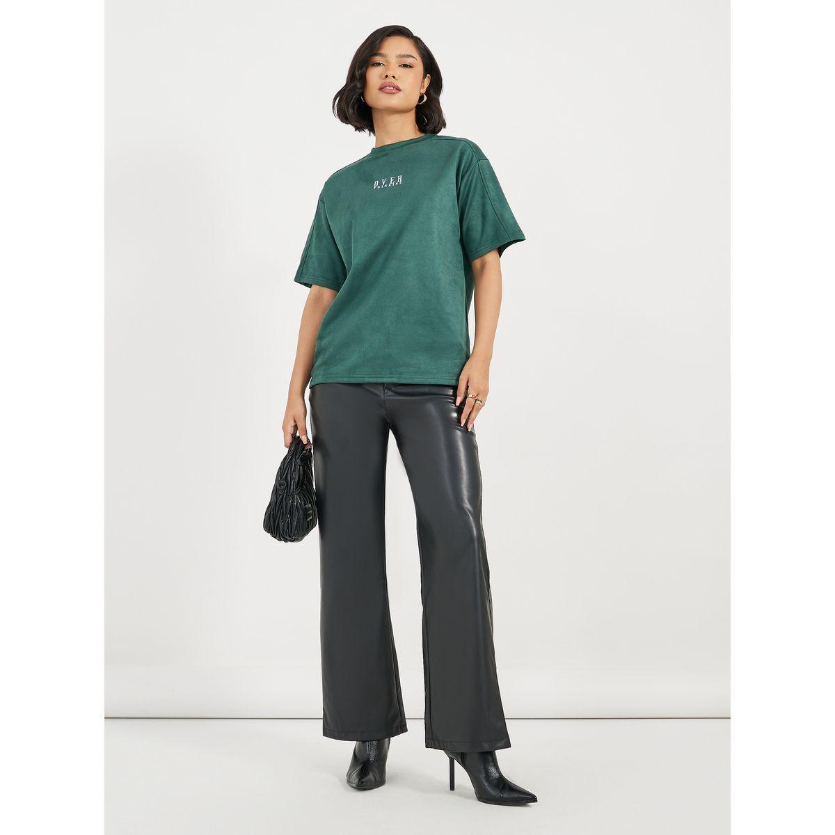 Styli Oversized Suede Look Overthinking Slogan T-Shirt-women-clothing-tshirts-image-2