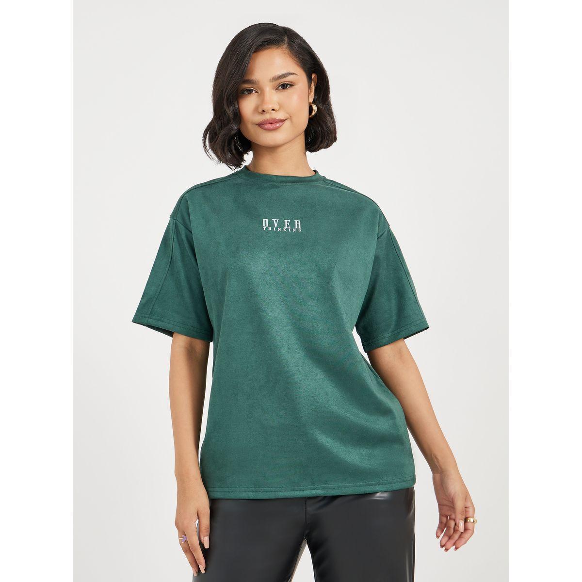 Styli Oversized Suede Look Overthinking Slogan T-Shirt-women-clothing-tshirts-image-3
