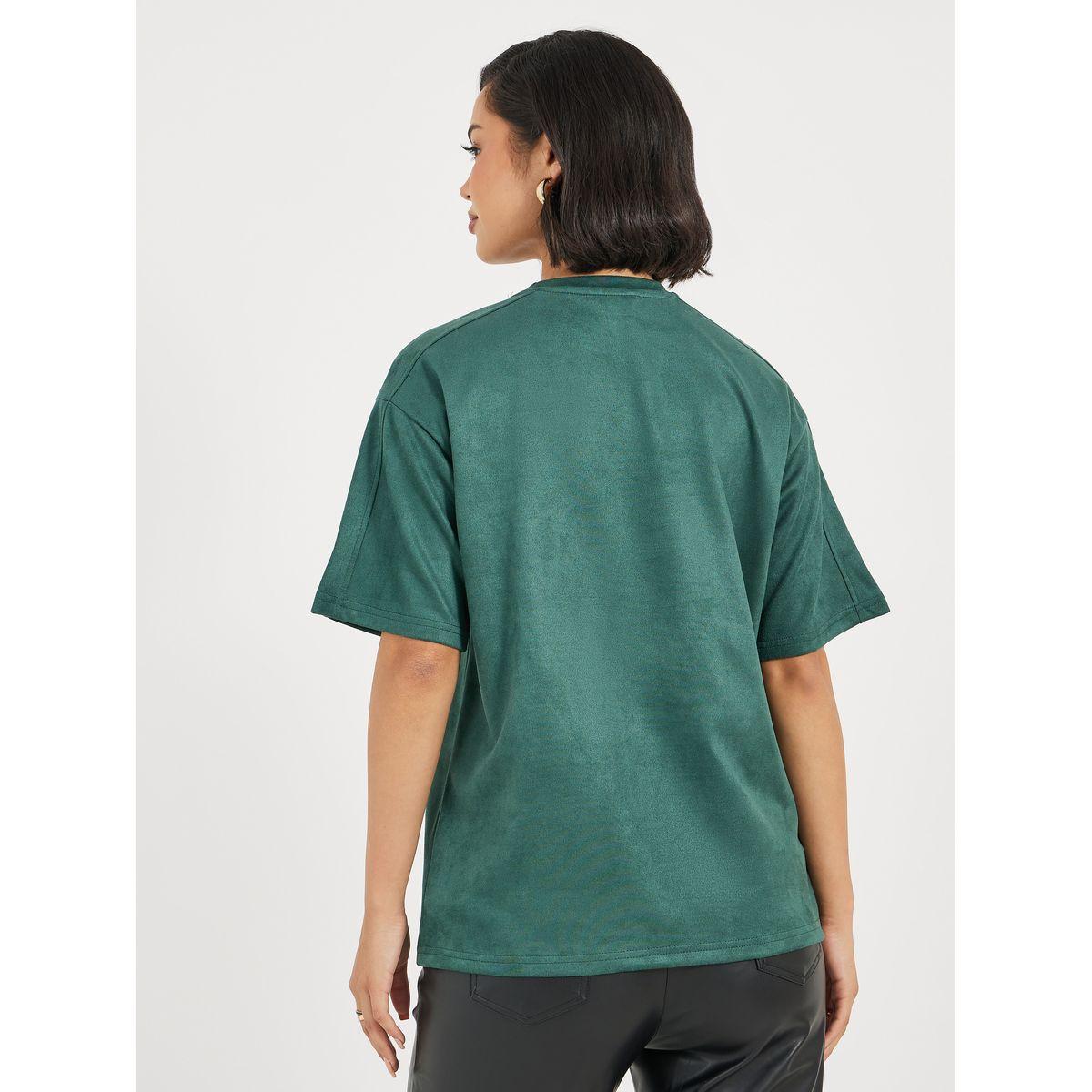 Styli Oversized Suede Look Overthinking Slogan T-Shirt-women-clothing-tshirts-image-5