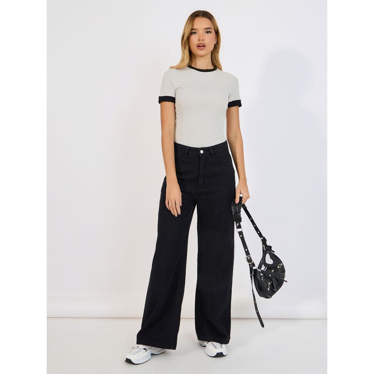 Styli Ribbed Round Neck Contrast Panel Fitted T-Shirt-women-clothing-tshirts-image-2