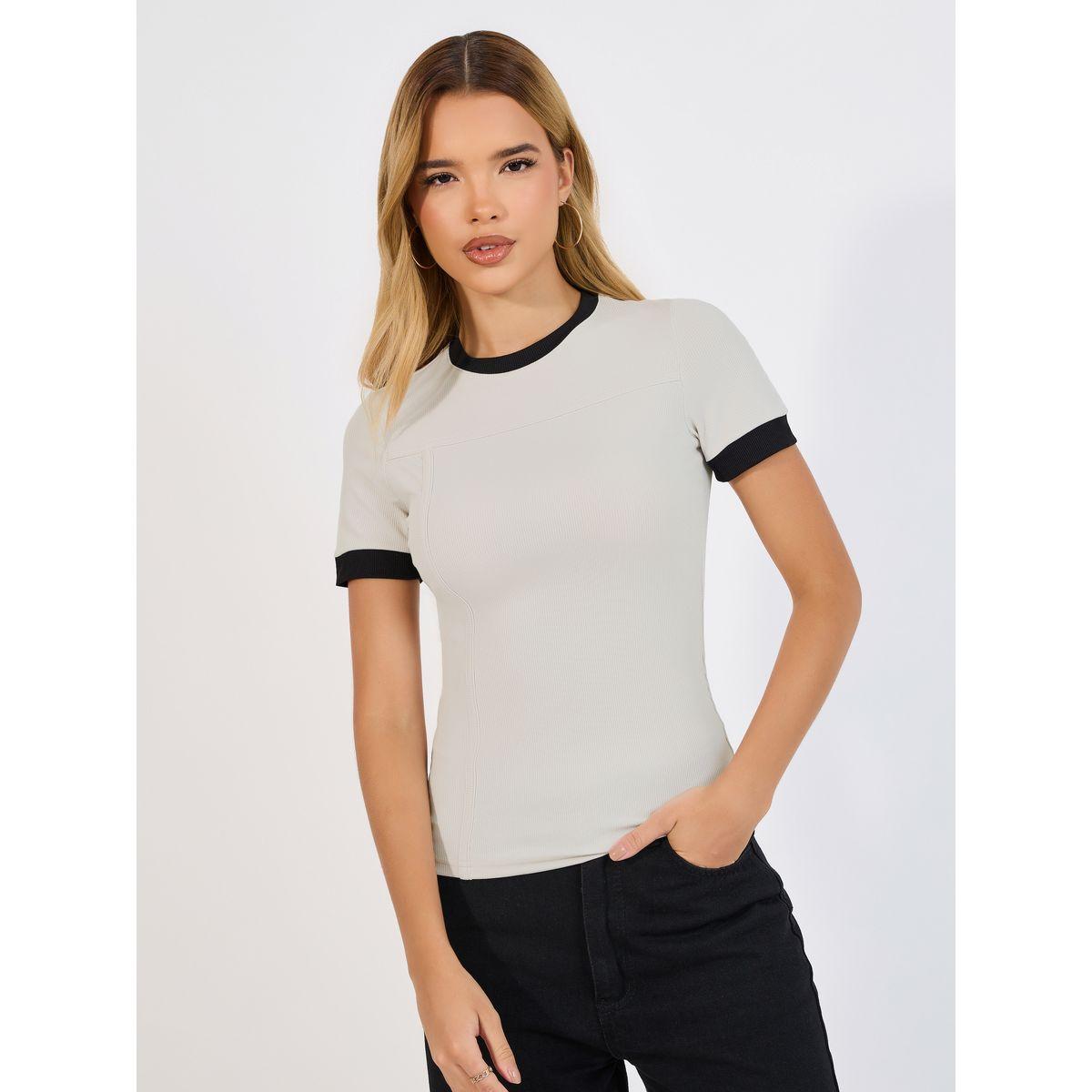 Styli Ribbed Round Neck Contrast Panel Fitted T-Shirt-women-clothing-tshirts-image-3