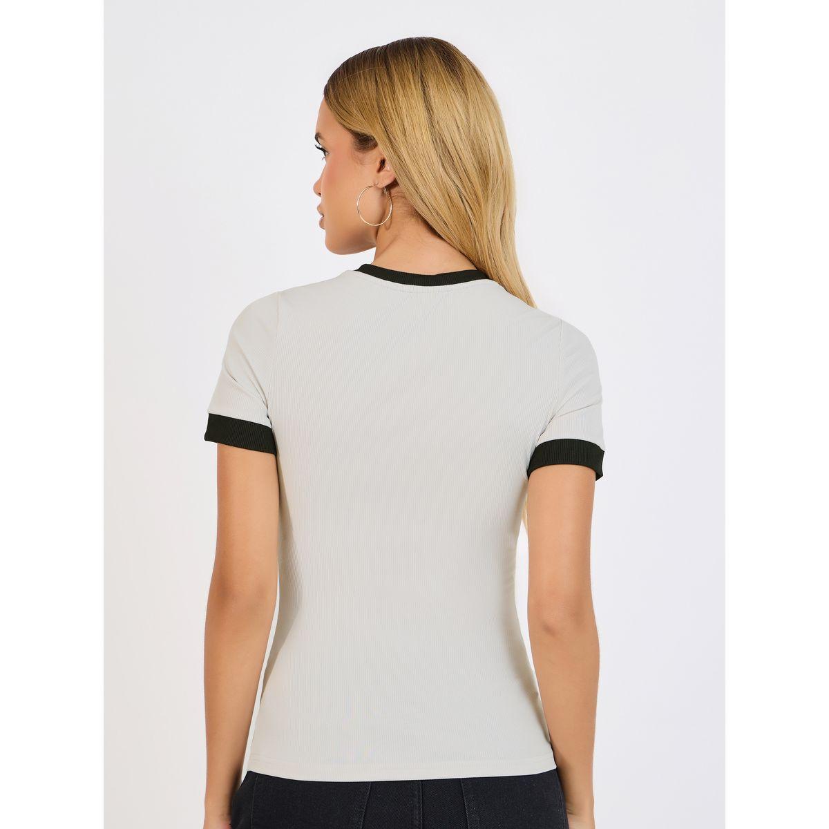 Styli Ribbed Round Neck Contrast Panel Fitted T-Shirt-women-clothing-tshirts-image-5