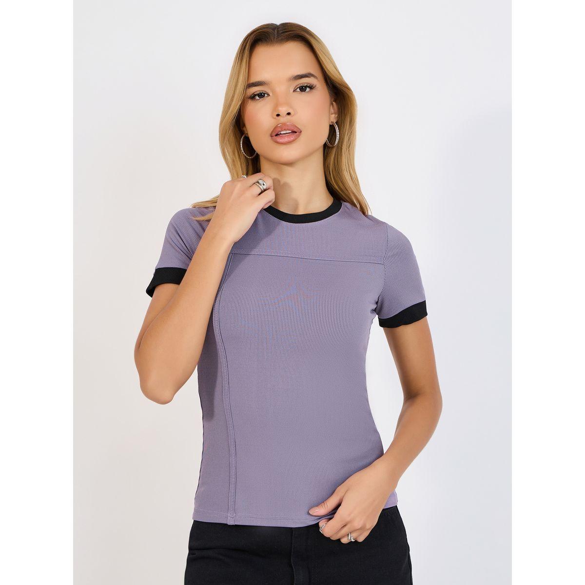 Styli Ribbed Round Neck Contrast Panel Fitted T-Shirt-women-clothing-tshirts-image-3