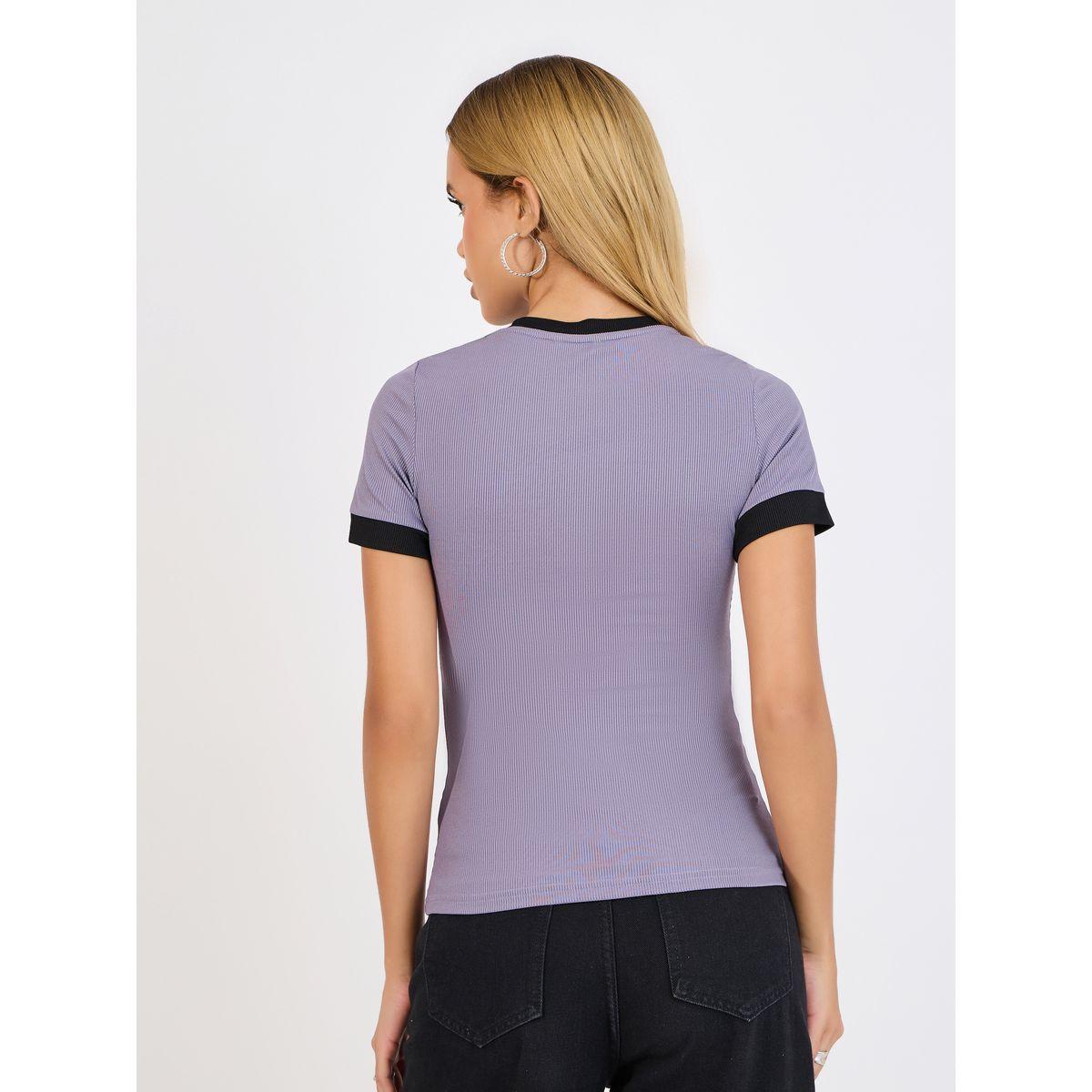 Styli Ribbed Round Neck Contrast Panel Fitted T-Shirt-women-clothing-tshirts-image-5