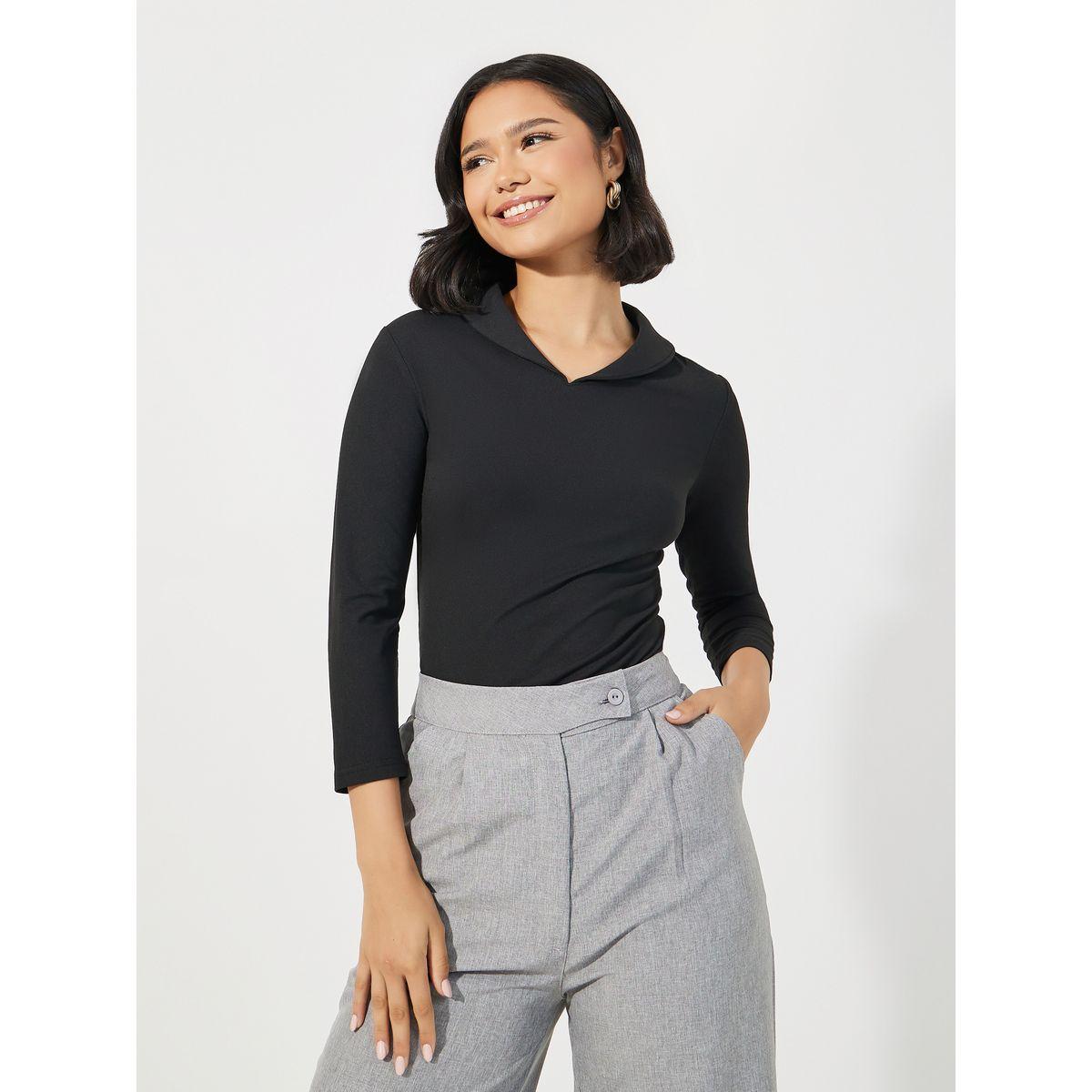 Styli Solid Fitted Collared Polo T-shirt-women-clothing-tshirts-image-2