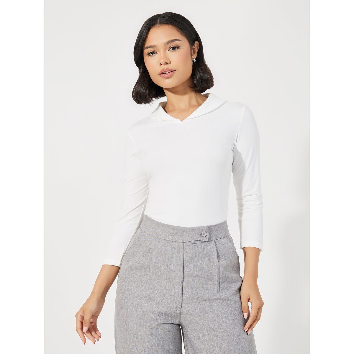 Styli Solid Fitted Collared Polo T-shirt-women-clothing-tshirts-image-1