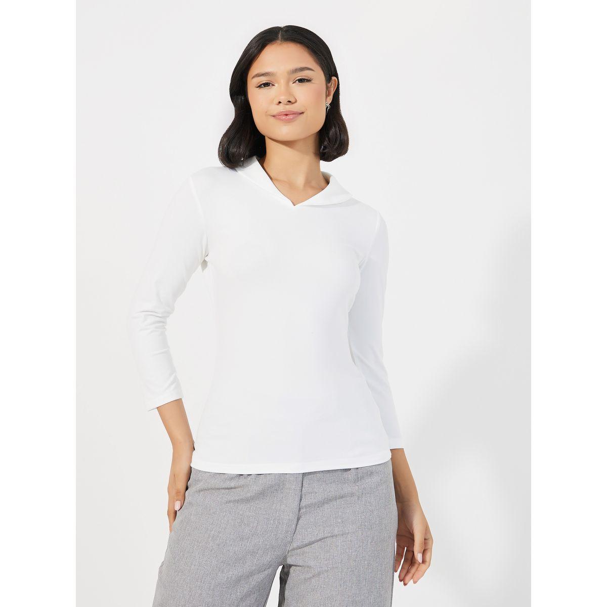 Styli Solid Fitted Collared Polo T-shirt-women-clothing-tshirts-image-2
