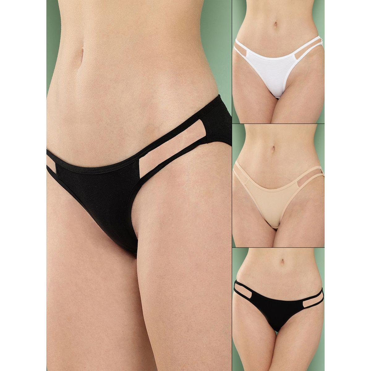 Leading Lady X Styli  Pack of 3 - Cotton Cut-Out Detail Bikini-women-clothing-lingerie-panties-image-1