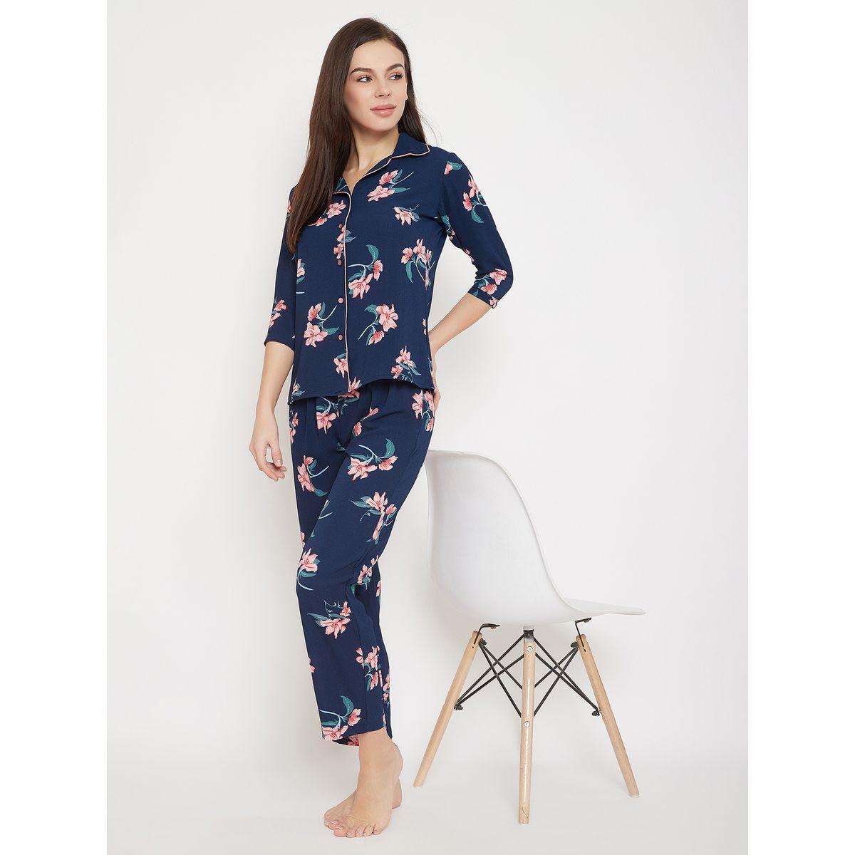 طقم من بنطال بيجاما وبلوزة بطبعة زهور مع أزرار كلوفيا × ستايلي-women-clothing-nightwear-pyjamas-longsets-image-1