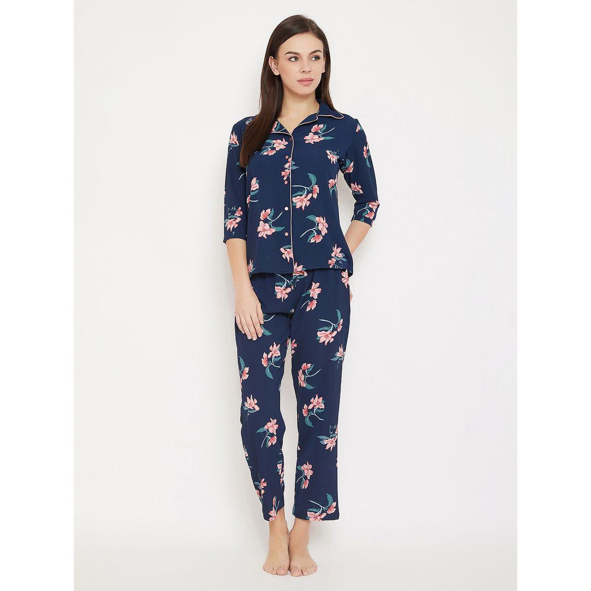 Clovia X Styli  Floral Print Button Down Shirt & Pyjama Set-women-clothing-nightwear-pyjamas-longsets-image-2