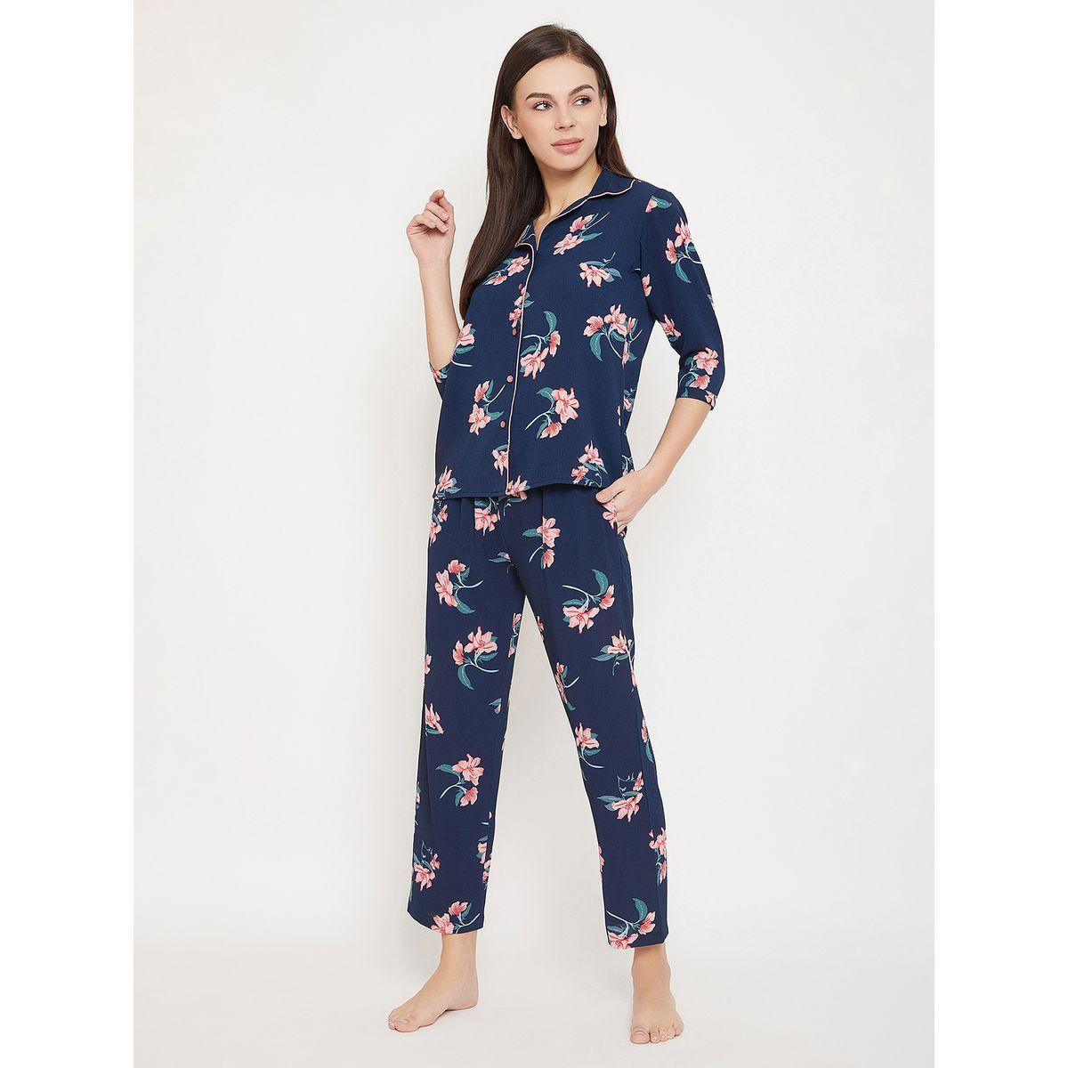 طقم من بنطال بيجاما وبلوزة بطبعة زهور مع أزرار كلوفيا × ستايلي-women-clothing-nightwear-pyjamas-longsets-image-3