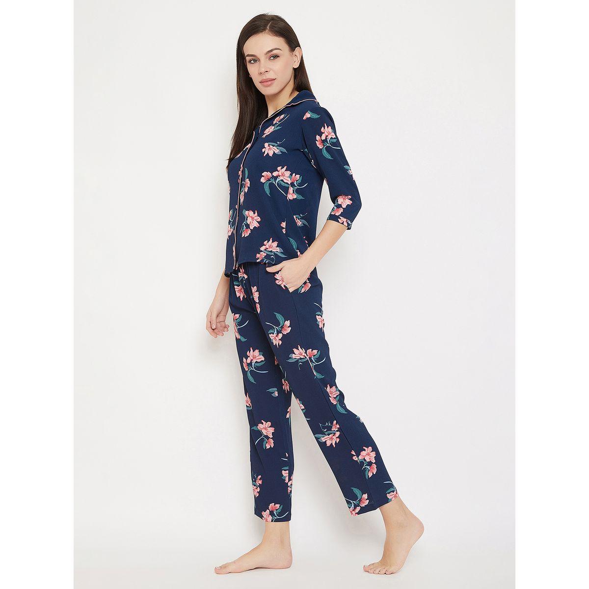 طقم من بنطال بيجاما وبلوزة بطبعة زهور مع أزرار كلوفيا × ستايلي-women-clothing-nightwear-pyjamas-longsets-image-4