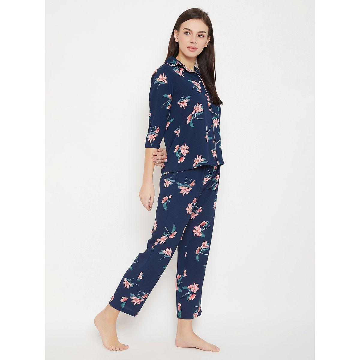 طقم من بنطال بيجاما وبلوزة بطبعة زهور مع أزرار كلوفيا × ستايلي-women-clothing-nightwear-pyjamas-longsets-image-5