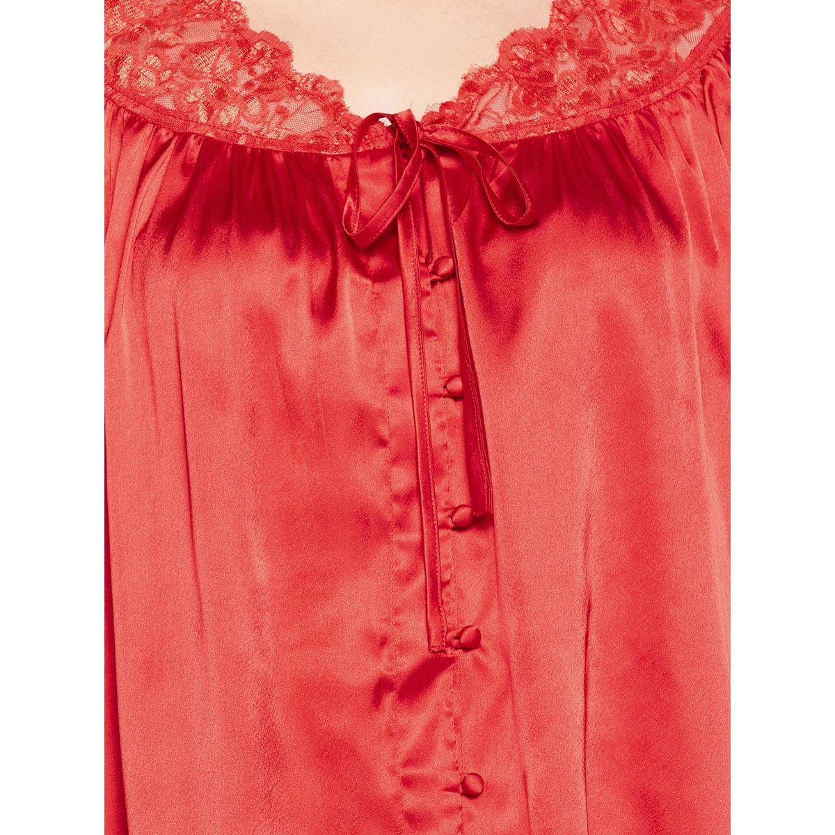 Clovia X Styli  Satin Lace Insert V Neck Top & Pyjama Set-women-clothing-nightwear-pyjamas-longsets-image-7
