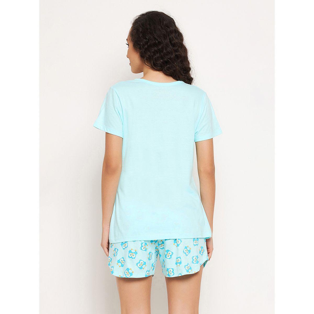 طقم من شورت مع بلوزة قطن بطبعة بُومَة كلوفيا × ستايلي-women-clothing-nightwear-pyjamas-shortsets-image-6