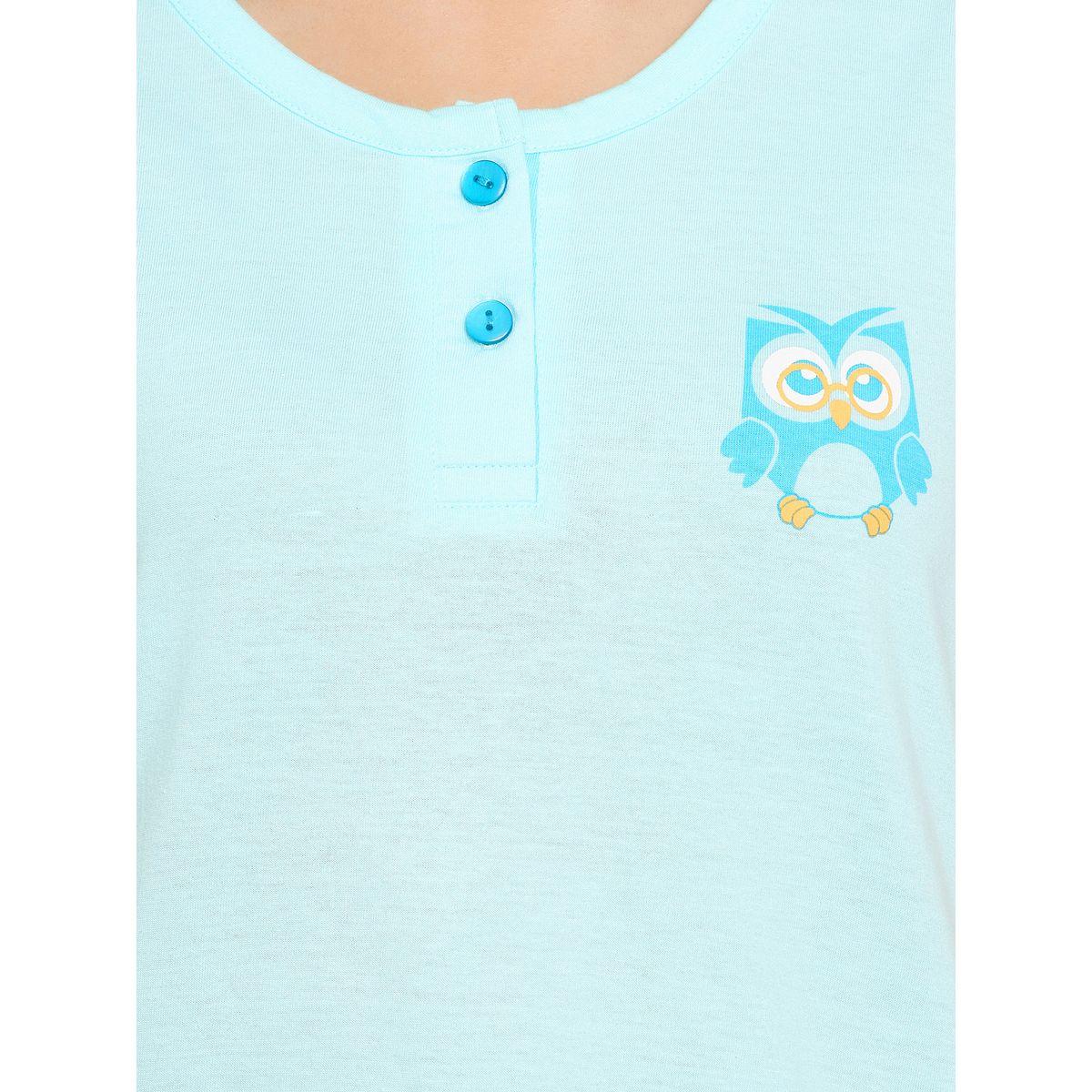 طقم من شورت مع بلوزة قطن بطبعة بُومَة كلوفيا × ستايلي-women-clothing-nightwear-pyjamas-shortsets-image-7