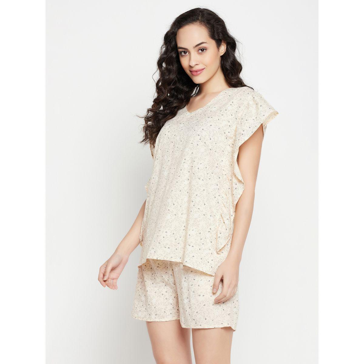 Clovia X Styli  Cotton Floral Kaftan Top & Shorts Set-women-clothing-nightwear-pyjamas-shortsets-image-4