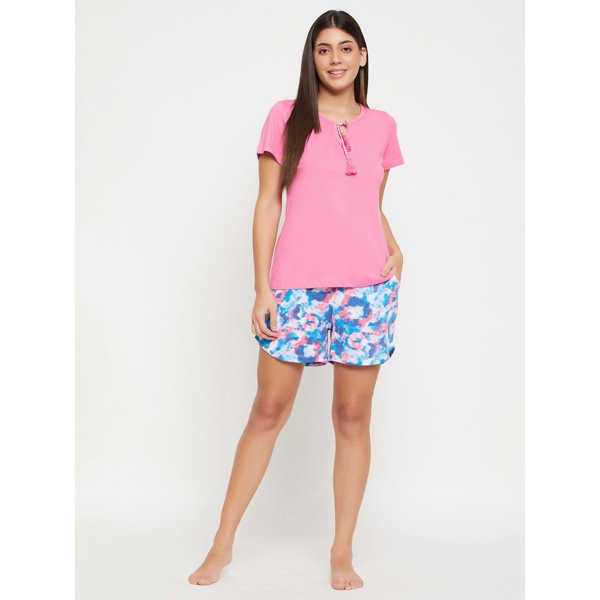 Clovia X Styli  Cotton Basic T-Shirt & Printed Shorts Set-women-clothing-nightwear-pyjamas-shortsets-image-1