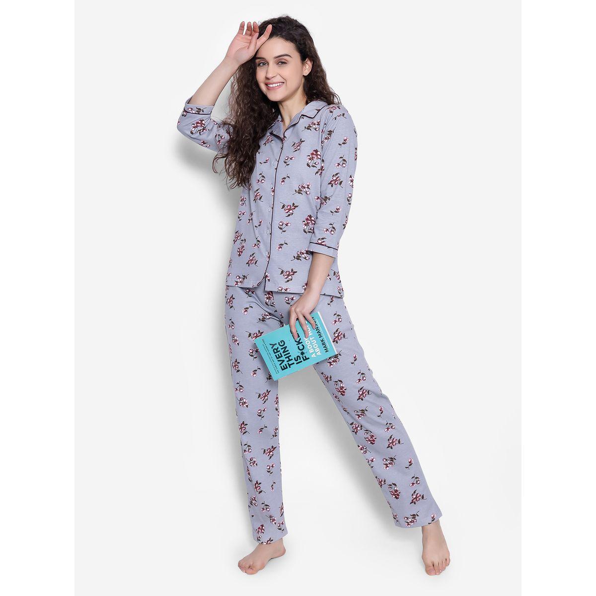 Clovia X Styli  Floral Print Button Down Shirt & Pyjama Set-women-clothing-nightwear-pyjamas-longsets-image-1