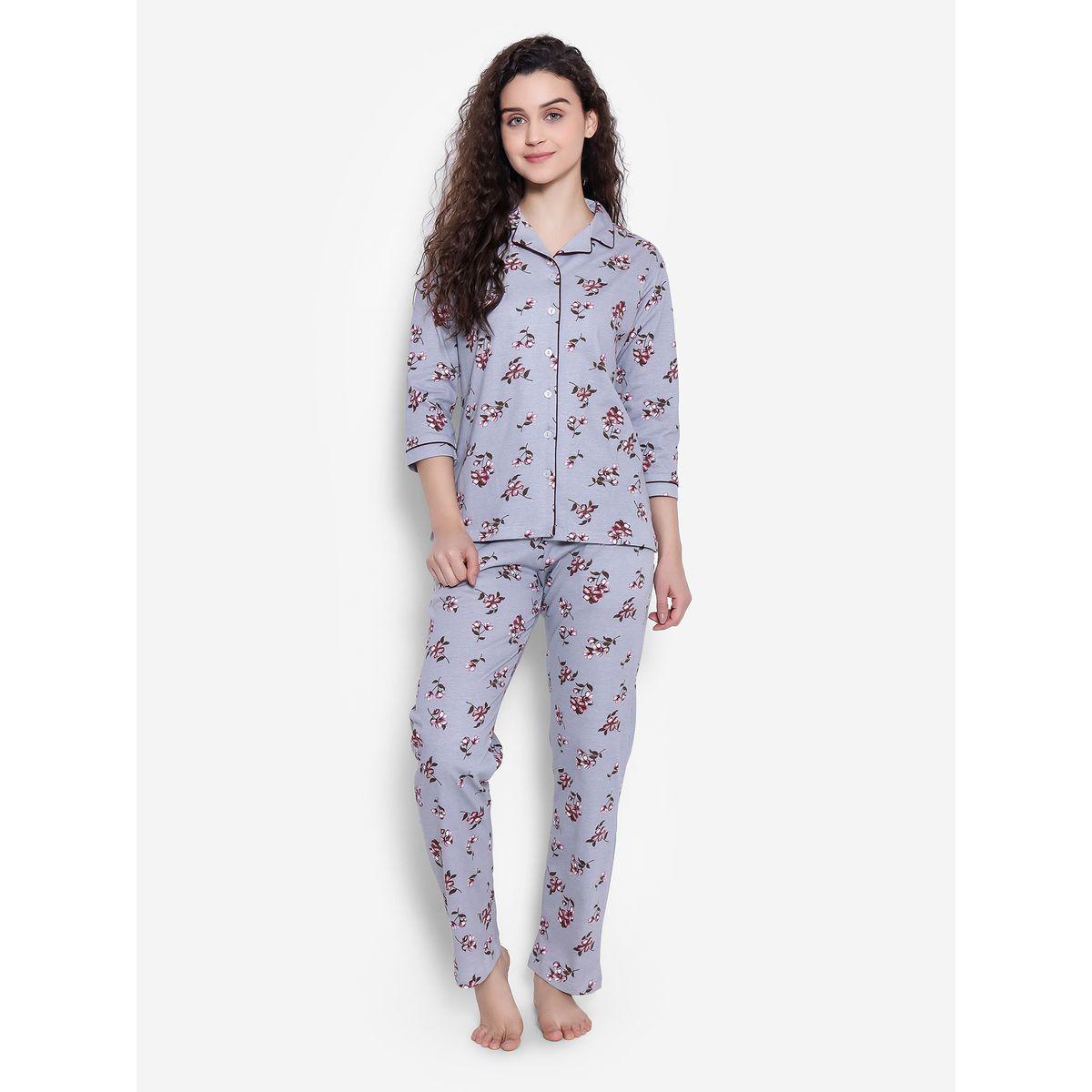 Clovia X Styli  Floral Print Button Down Shirt & Pyjama Set-women-clothing-nightwear-pyjamas-longsets-image-2
