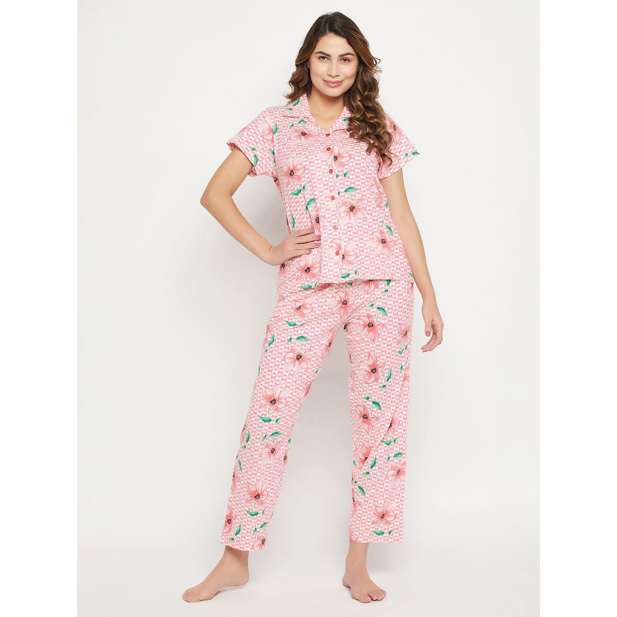 Clovia X Styli  Cotton Floral Print Button Down Shirt & Pyjama Set-women-clothing-nightwear-pyjamas-longsets-image-2