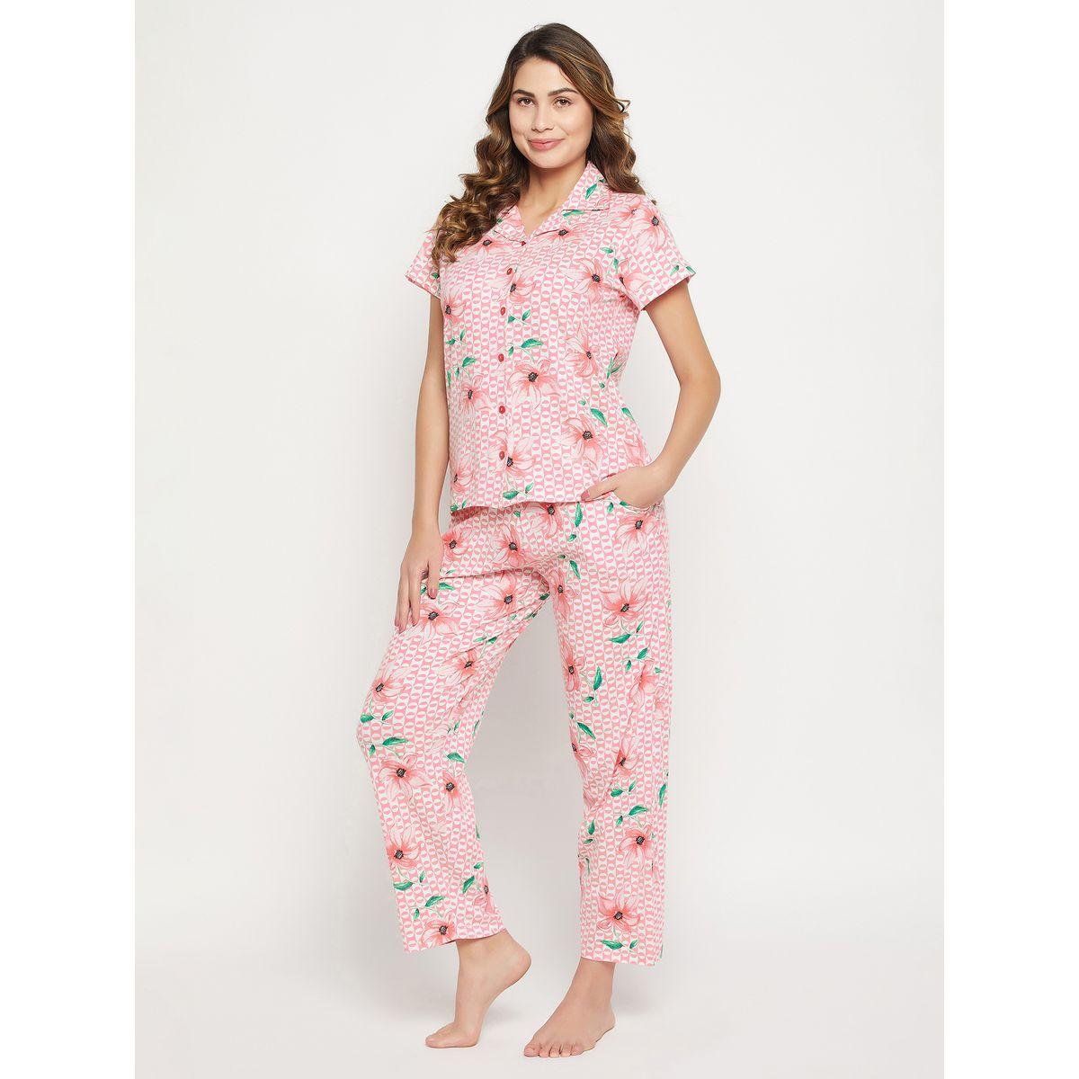 Clovia X Styli  Cotton Floral Print Button Down Shirt & Pyjama Set-women-clothing-nightwear-pyjamas-longsets-image-4