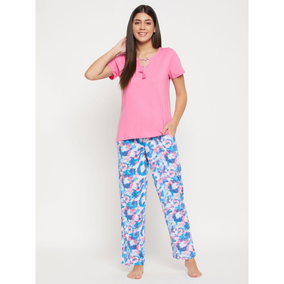 Clovia X Styli  Tie-Up Detail Solid Top & Tie-Dye Print Pyjama Set-women-clothing-nightwear-pyjamas-longsets-image-1