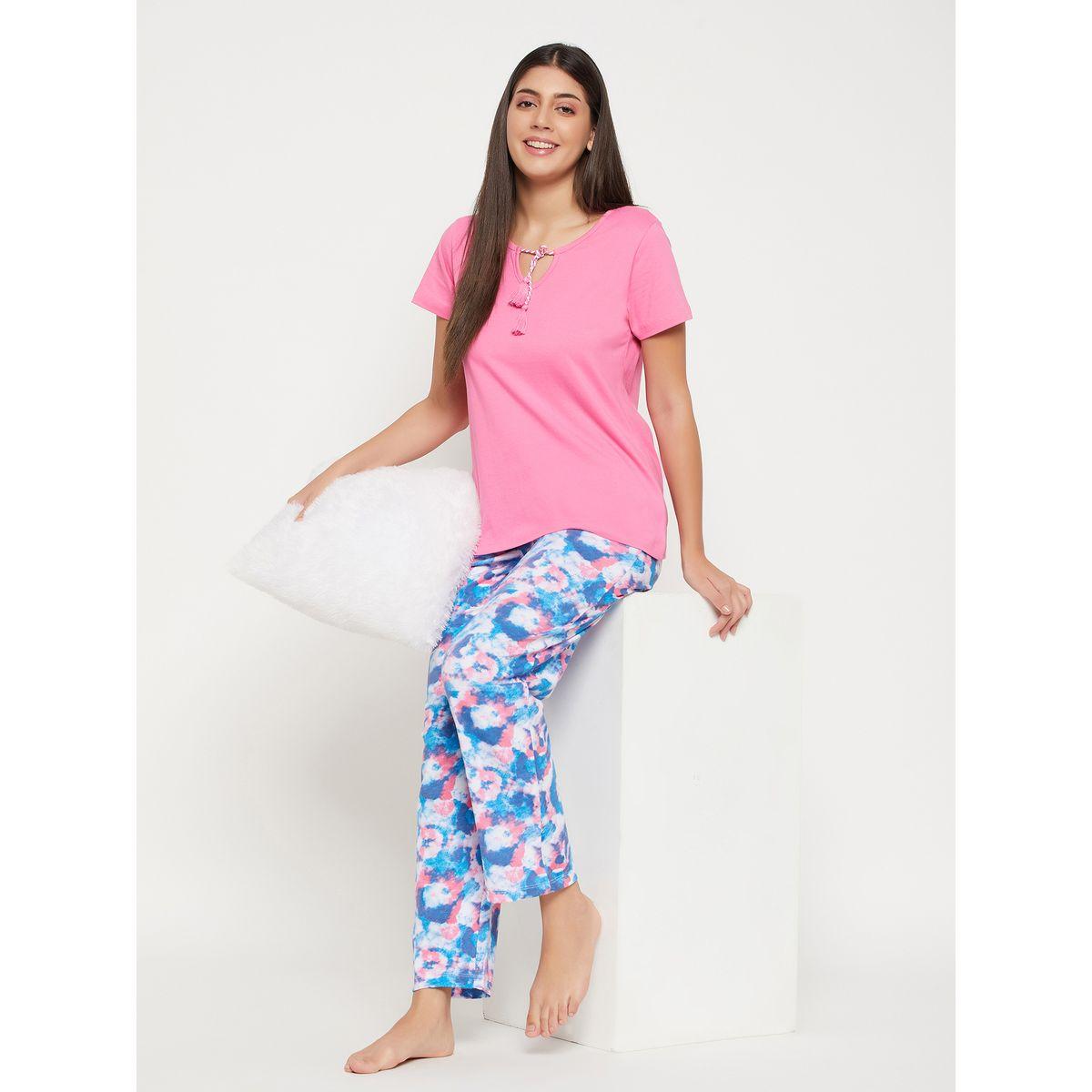 Clovia X Styli  Tie-Up Detail Solid Top & Tie-Dye Print Pyjama Set-women-clothing-nightwear-pyjamas-longsets-image-2