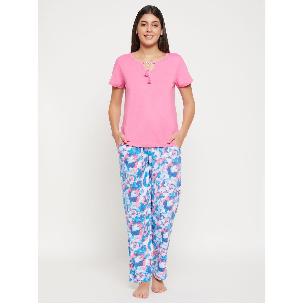 Clovia X Styli  Tie-Up Detail Solid Top & Tie-Dye Print Pyjama Set-women-clothing-nightwear-pyjamas-longsets-image-3