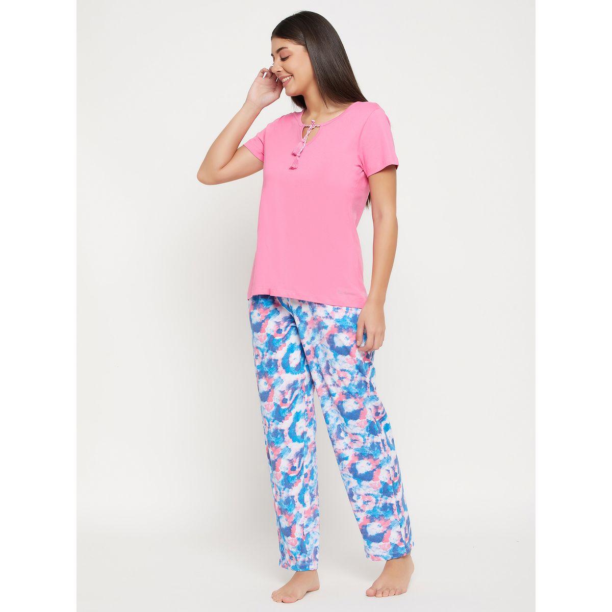 Clovia X Styli  Tie-Up Detail Solid Top & Tie-Dye Print Pyjama Set-women-clothing-nightwear-pyjamas-longsets-image-4