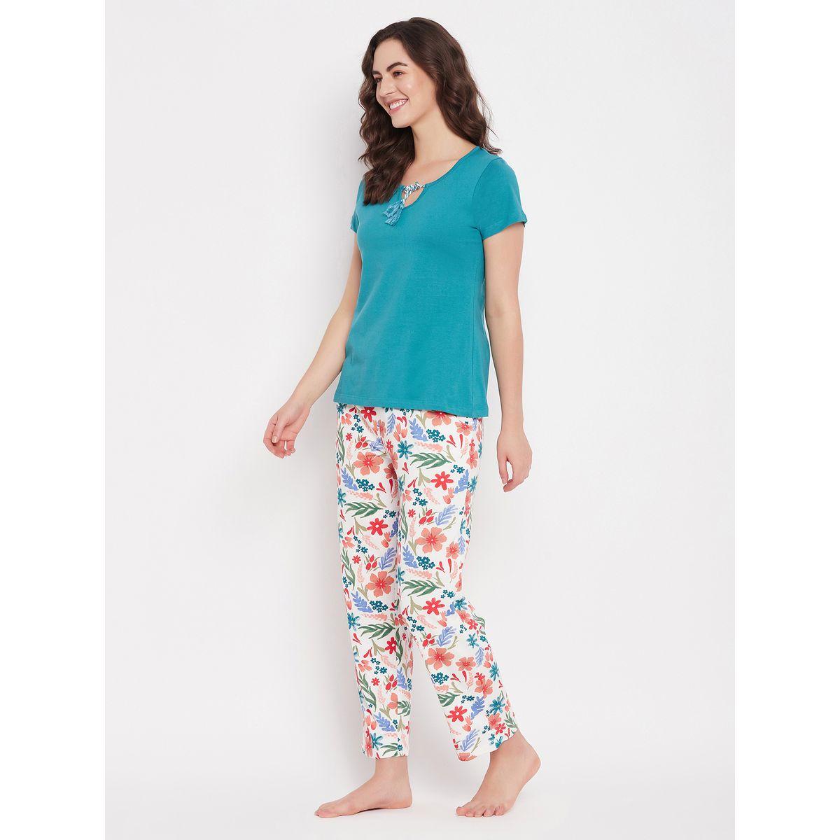 Clovia X Styli  Tie-Up Detail Solid Top & Tie-Dye Print Pyjama Set-women-clothing-nightwear-pyjamas-longsets-image-4