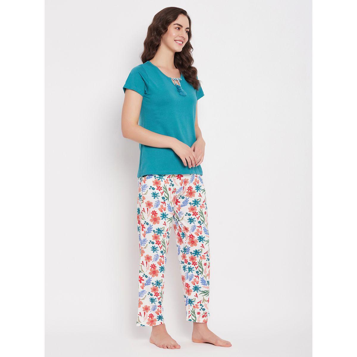 Clovia X Styli  Tie-Up Detail Solid Top & Tie-Dye Print Pyjama Set-women-clothing-nightwear-pyjamas-longsets-image-5