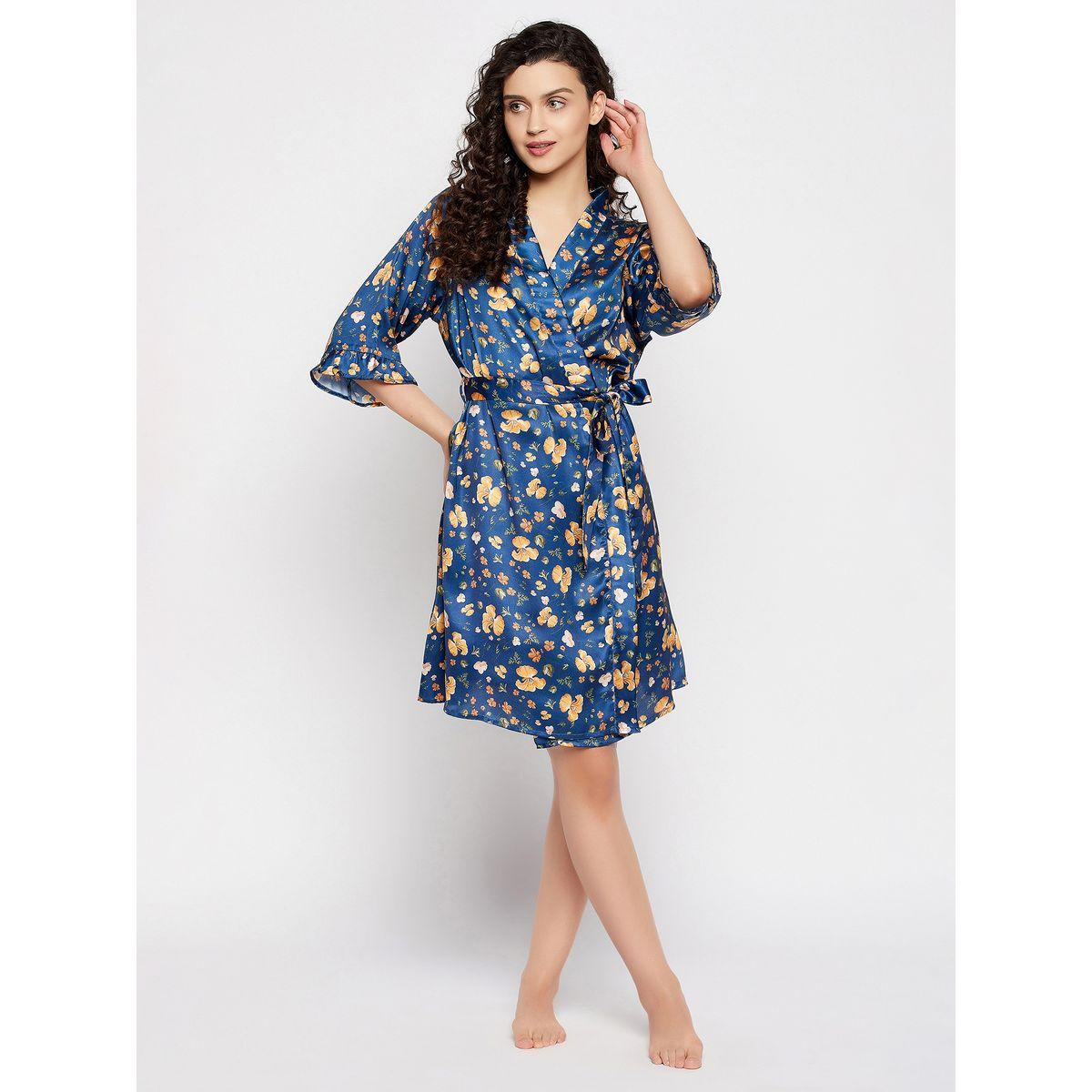 Clovia X Styli  Satin Floral Print Robe-women-clothing-nightwear-robes-image-1