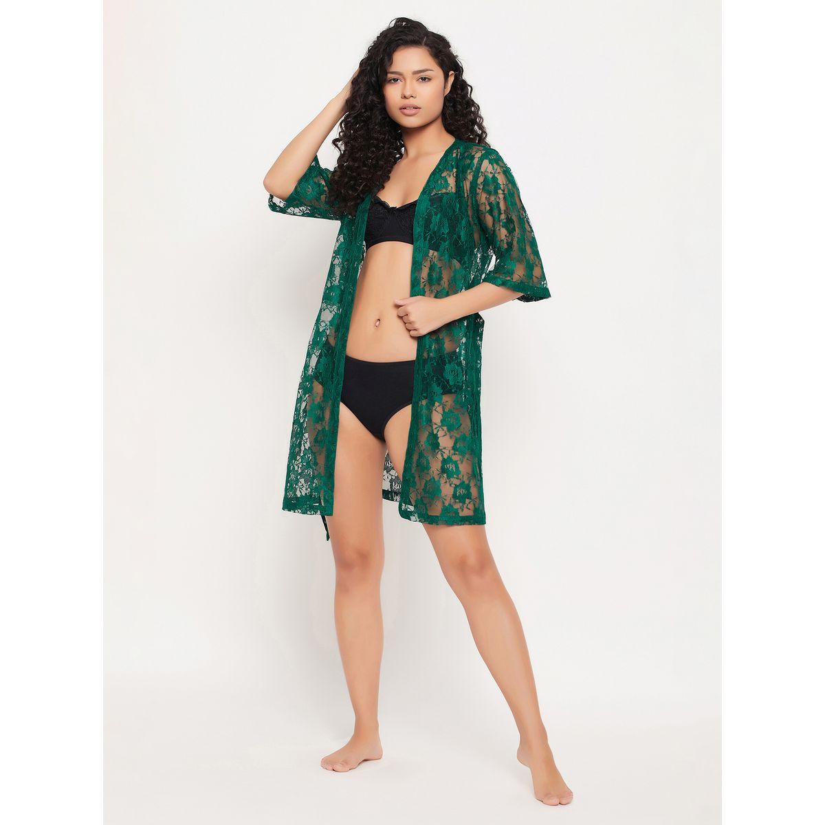 Clovia X Styli  Lace Sheer Robe with Tie Belt-women-clothing-nightwear-robes-image-1