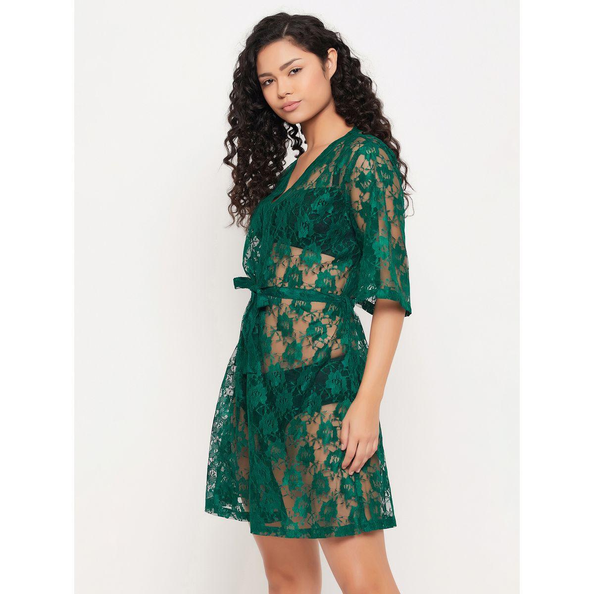 Clovia X Styli  Lace Sheer Robe with Tie Belt-women-clothing-nightwear-robes-image-4