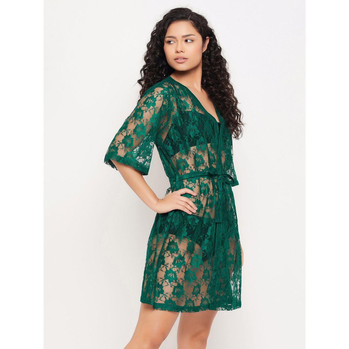 Clovia X Styli  Lace Sheer Robe with Tie Belt-women-clothing-nightwear-robes-image-5