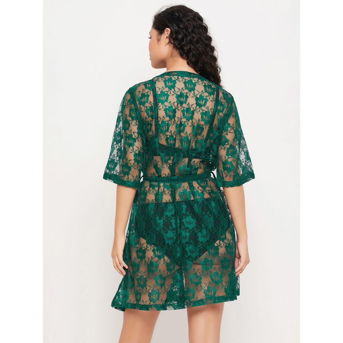 Clovia X Styli  Lace Sheer Robe with Tie Belt-women-clothing-nightwear-robes-image-6