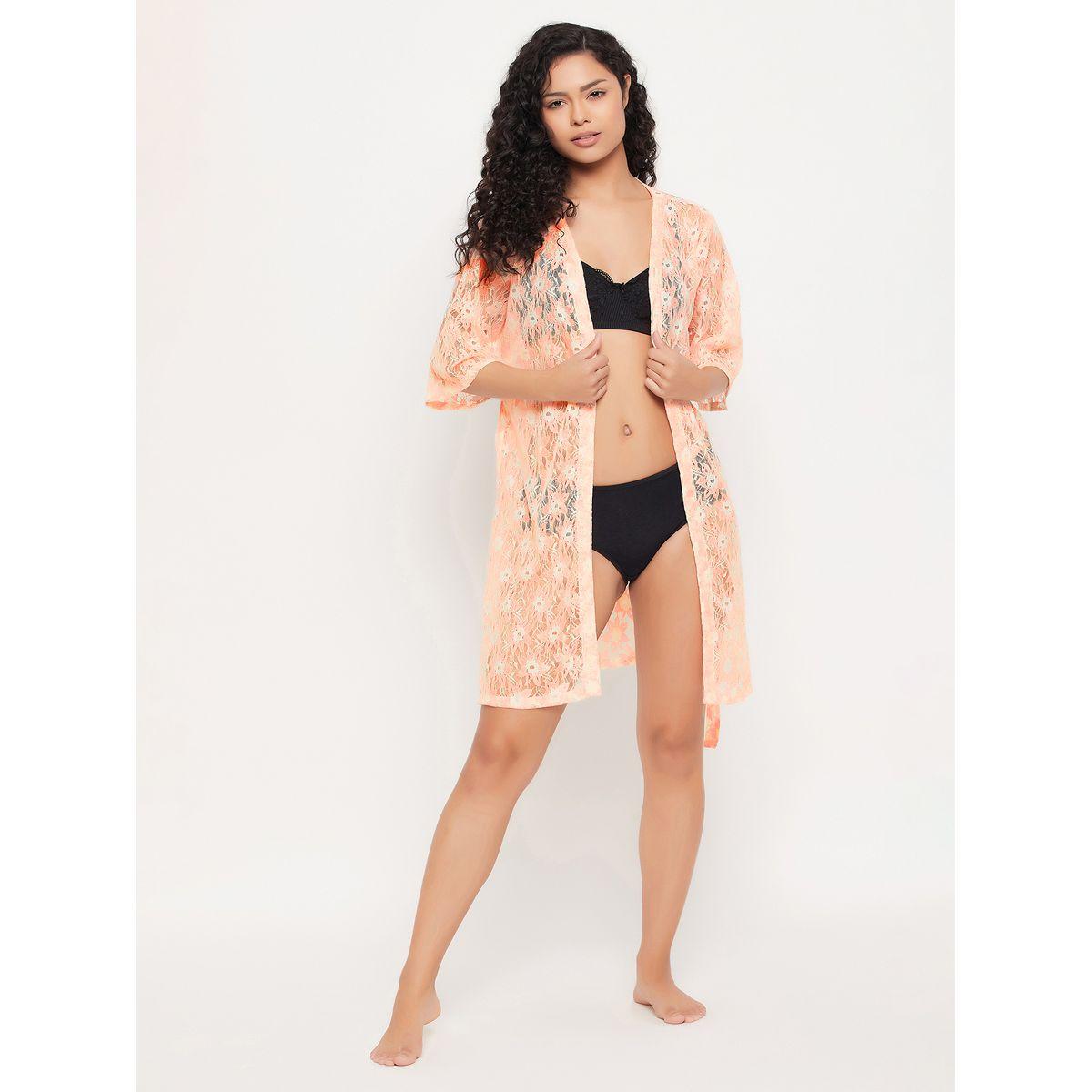 Clovia X Styli  Lace Sheer Robe with Tie Belt-women-clothing-nightwear-robes-image-1