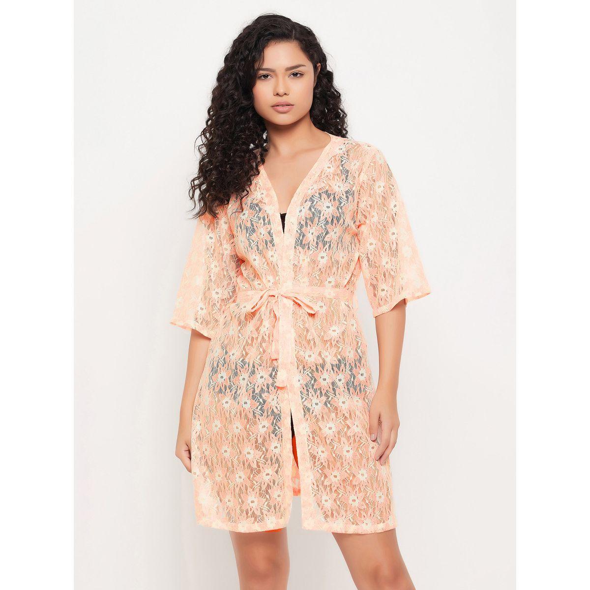 Clovia X Styli  Lace Sheer Robe with Tie Belt-women-clothing-nightwear-robes-image-3