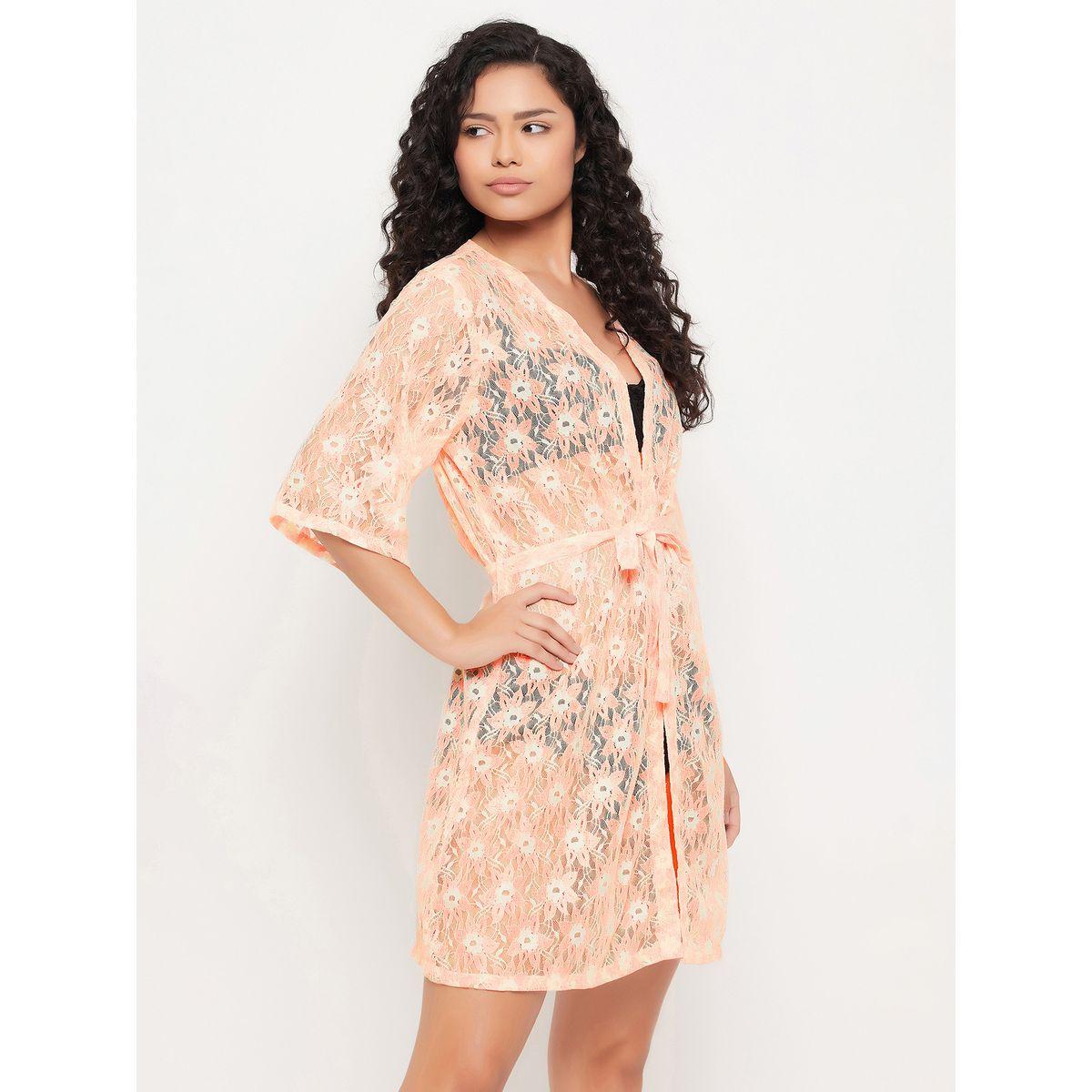 Clovia X Styli  Lace Sheer Robe with Tie Belt-women-clothing-nightwear-robes-image-5