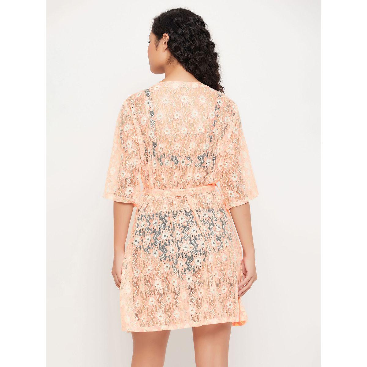 Clovia X Styli  Lace Sheer Robe with Tie Belt-women-clothing-nightwear-robes-image-6