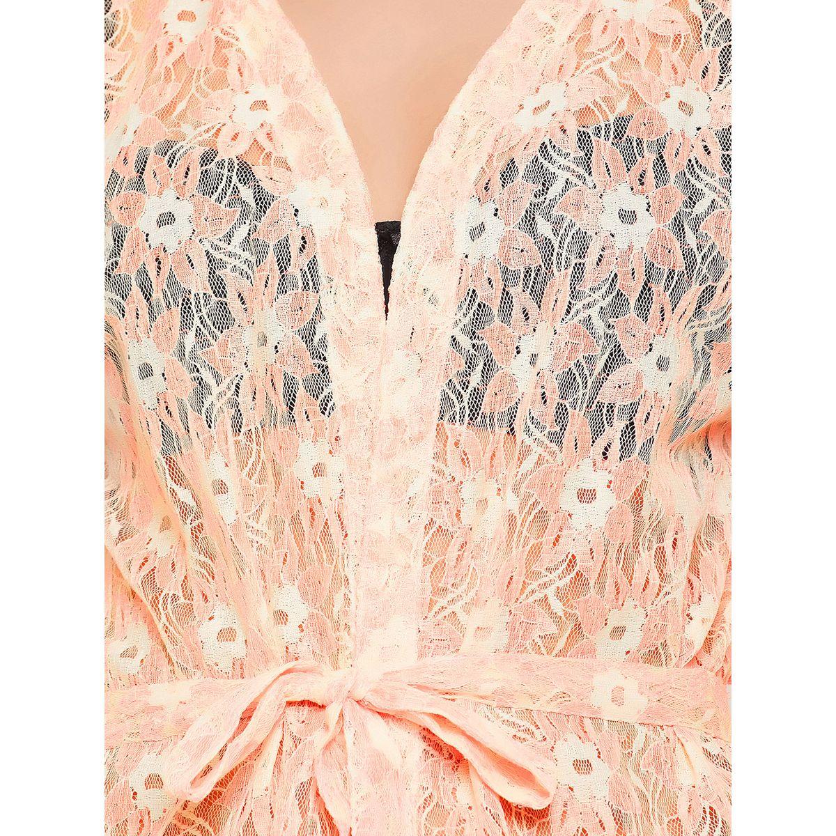 Clovia X Styli  Lace Sheer Robe with Tie Belt-women-clothing-nightwear-robes-image-7