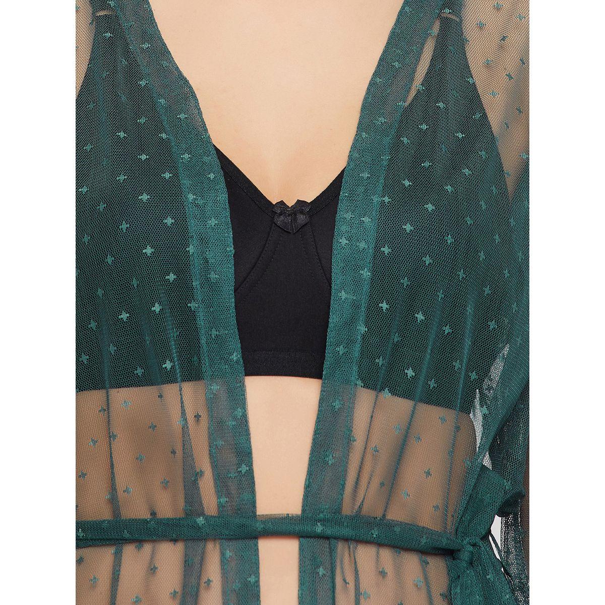 Clovia X Styli  Dobby Sheer Robe with Tie Belt-women-clothing-nightwear-robes-image-9