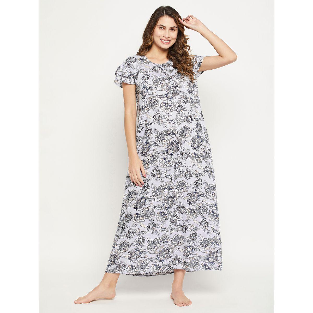 Clovia X Styli  Floral Print Round Neck Nightdress-women-clothing-nightwear-nighties-image-2