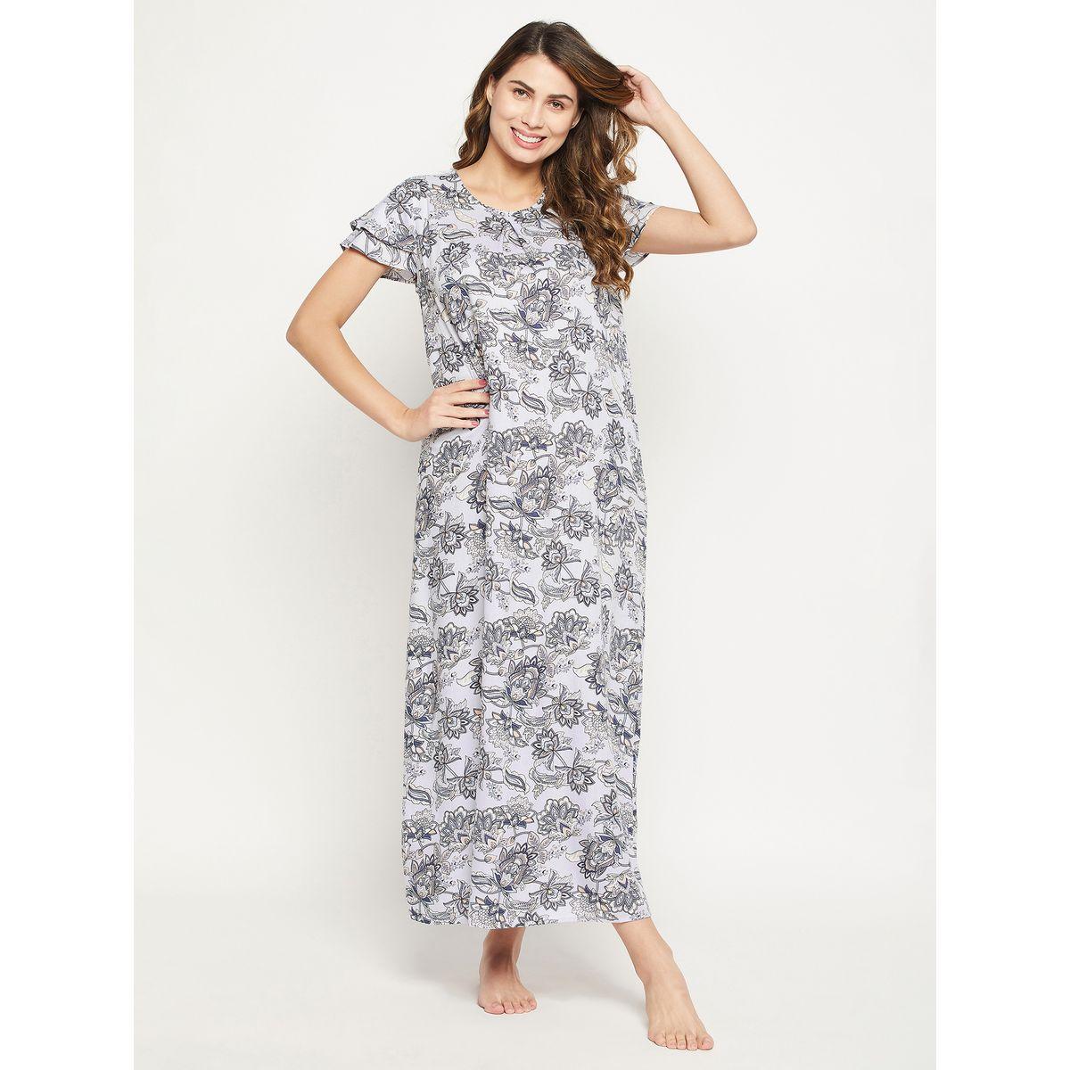 قميص نوم مطبع بزهور مع ياقة دائرية كلوفيا × ستايلي-women-clothing-nightwear-nighties-image-3